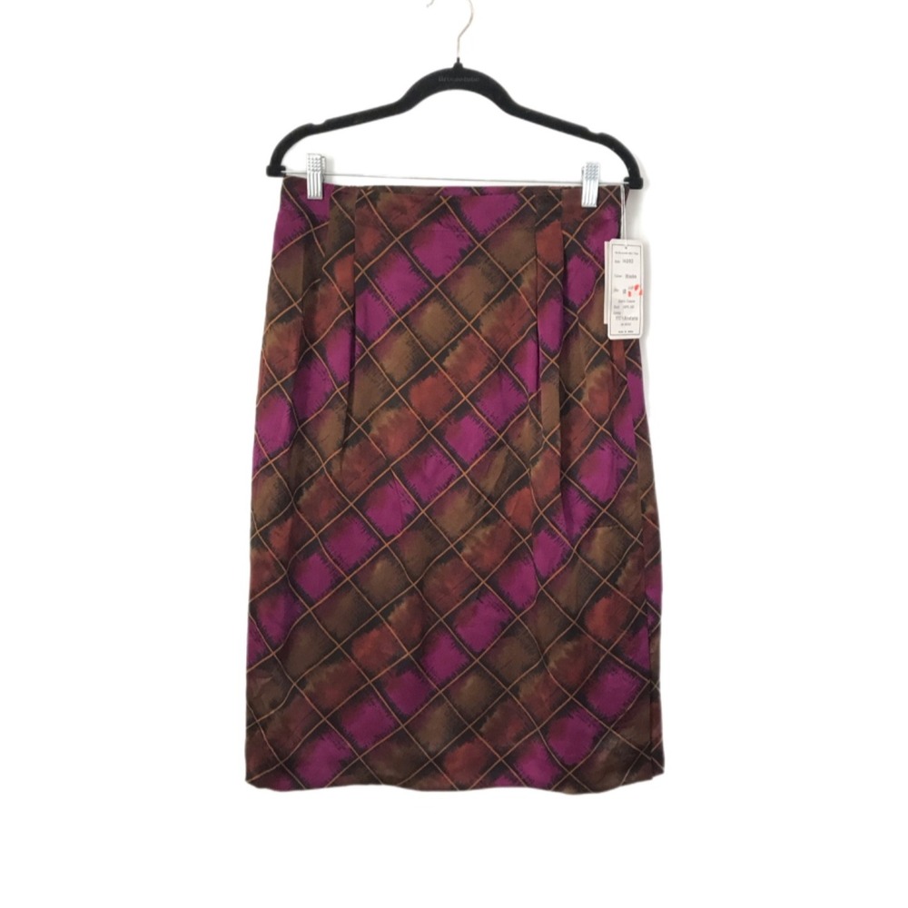 Carlisle Women's 100% Silk Skirt Pleated Colorblock Stretchy Sides Size 12-NEW